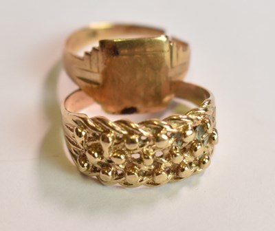 Lot 418 - A 9ct yellow gold broad textured ring, size T...