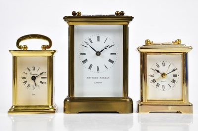 Lot 408 - MATTHEW NORMAN; a brass cased carriage clock,...