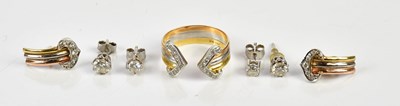 Lot 2494 - Two pairs of diamond stud earrings, larger...