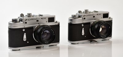 Lot 470 - ZORKI; two Zorki-4K 35mm film cameras, both...