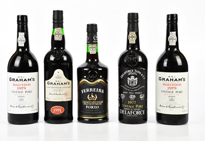 Lot 2789 - PORT; five bottles comprising a bottle of...