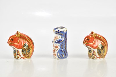 Lot 1363 - ROYAL CROWN DERBY; three animal form...