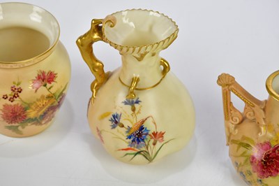 Lot 1345 - ROYAL WORCESTER; three pieces of blush ivory...