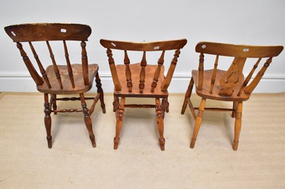 Lot 25 - Three 19th century kitchen Windsor chairs...