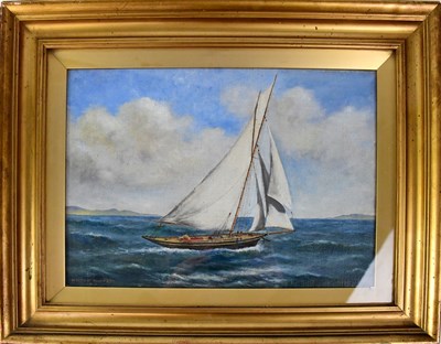 Lot 334 - WALTON BURNETT; oil on canvas, sailboat on...