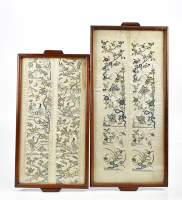 Lot 1247 - Two Chinese silk panels, the first depicting...