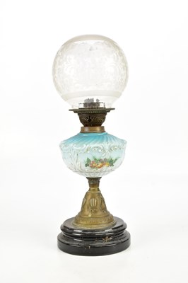 Lot 835 - An early 20th century oil lamp, with frosted...