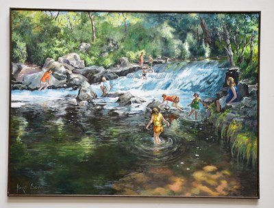 Lot 422 - JUNE BEVAN; oil on board, 'Waterfall in...