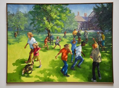 Lot 424 - JUNE BEVAN; oil on board, 'Children Playing in...