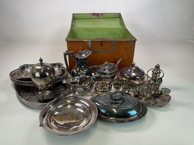 Lot 357 - A quantity of plated wares including a tin box...