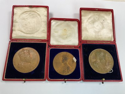 Lot 502 - Three commemorative cased Coronation medals...