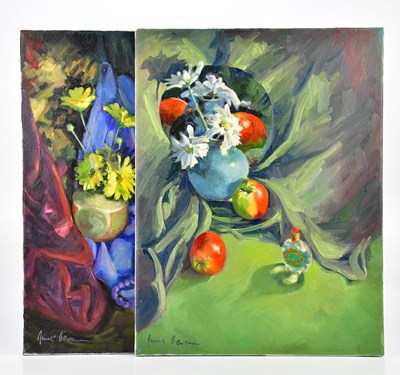 Lot 393 - JUNE BEVAN; two oils on canvas, 'Yellow...