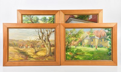 Lot 397 - JUNE BEVAN; four oils on board, 'Springtime in...