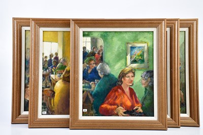 Lot 398 - JUNE BEVAN; a group of five oils on board,...