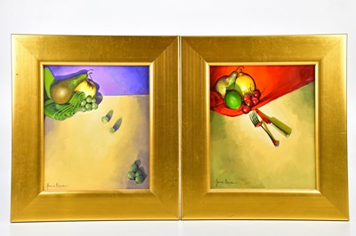 Lot 401 - JUNE BEVAN; a pair of oils on board, 'Fruit...