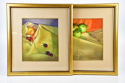 Lot 402 - JUNE BEVAN; a pair of oils, 'Three Granny...