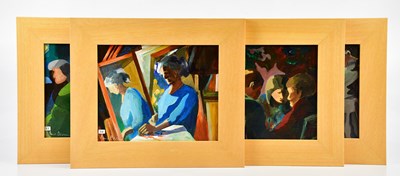 Lot 404 - JUNE BEVAN; a group of four oils on board,...