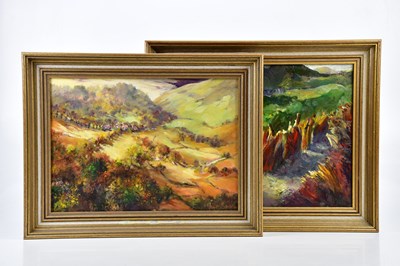 Lot 405 - JUNE BEVAN; two oils on board, 'Distant Slate...