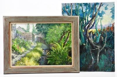 Lot 360 - JUNE BEVAN; two oils, 'Secluded Lane at...