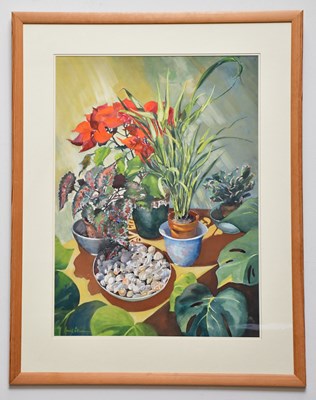 Lot 365 - JUNE BEVAN; watercolour, 'Poinsettia and...