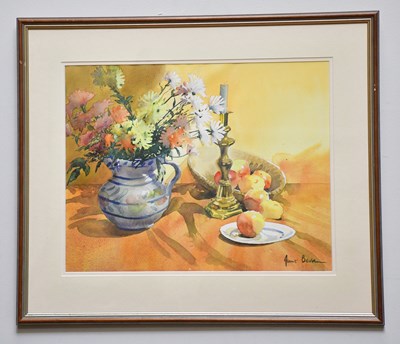 Lot 367 - JUNE BEVAN; watercolour, 'Chrysanthemums,...