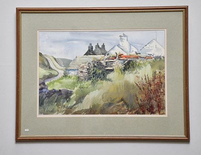 Lot 334 - JUNE BEVAN; watercolour; 'July in Abereiddy,...