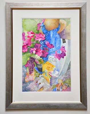 Lot 284 - JUNE BEVAN; watercolour, 'Hat with Blue Silk...