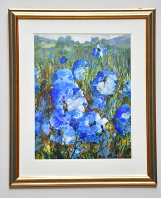 Lot 286 - JUNE BEVAN; watercolour, 'Blue Poppies',...