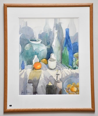 Lot 297 - JUNE BEVAN; watercolour, 'Two Bottles with...