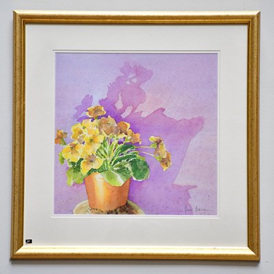 Lot 300 - JUNE BEVAN; watercolour, 'Yellow Primula on...