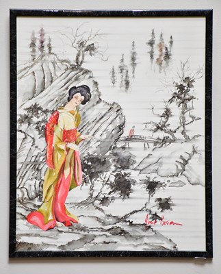 Lot 304 - JUNE BEVAN; watercolour, 'Chinese Scroll',...