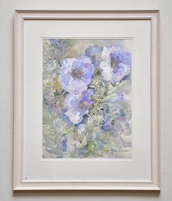 Lot 305 - JUNE BEVAN; watercolour, 'Light Blue Poppies',...