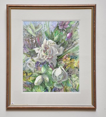 Lot 308 - JUNE BEVAN; watercolour, 'Double Helleborus...