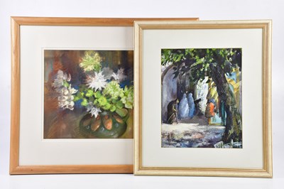 Lot 336 - JUNE BEVAN; two pastels, 'Ralph's Flowers' and...