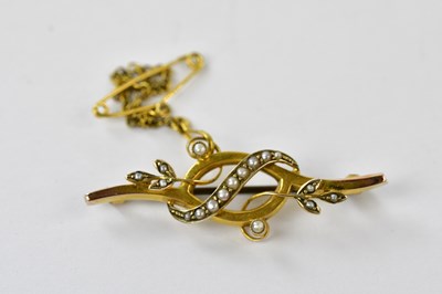 Lot 2510 - A Victorian 9ct gold seed pearl bar brooch,...