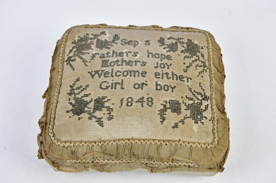 Lot 807 - A 19th century christening cushion, inscribed '...