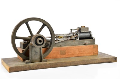 Lot 706 - A model horizontal engine, on wooden plinth,...