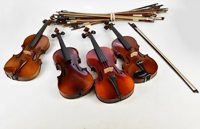 Lot 1044 - A three-quarter size violin, cased with two...