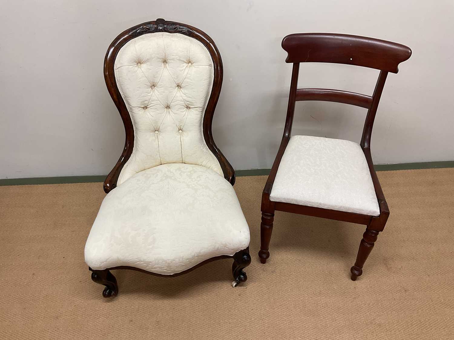 Lot 710 - Two chairs, one on castors, both upolstered,...