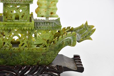 Lot 1205 - A Chinese hardstone model of a junk, the mast...