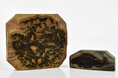 Lot 543 - Two wood printing blocks, one of fish, the...