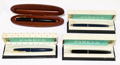 Lot 65 - PARKER; three fountain pens with 14ct nibs,...