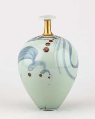 Lot 137 - DEREK CLARKSON (1928-2013); a porcelain bottle...