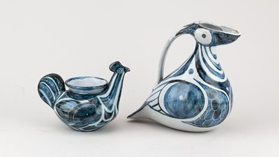 Lot 459 - PAT BIRKS; a tin glazed earthenware jug...