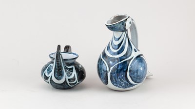 Lot 459 - PAT BIRKS; a tin glazed earthenware jug...
