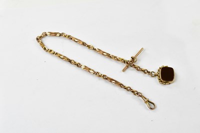 Lot 2358 - A 9ct gold trombone link Albert chain with...