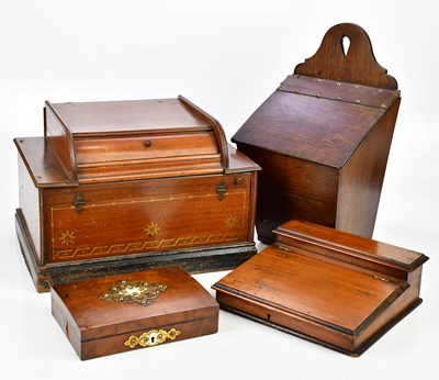 Lot 482 - A late 18th century oak salt box with leather...