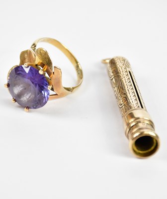 Lot 170 - A 9ct gold dress ring set with amethyst...