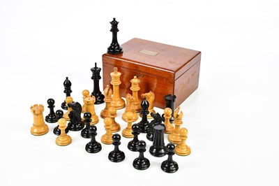 Lot 652 - A Staunton pattern chess set in mahogany case,...