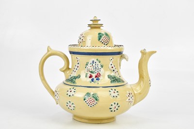 Lot 1391 - BARGEWARE; a large white teapot, height 30cm.